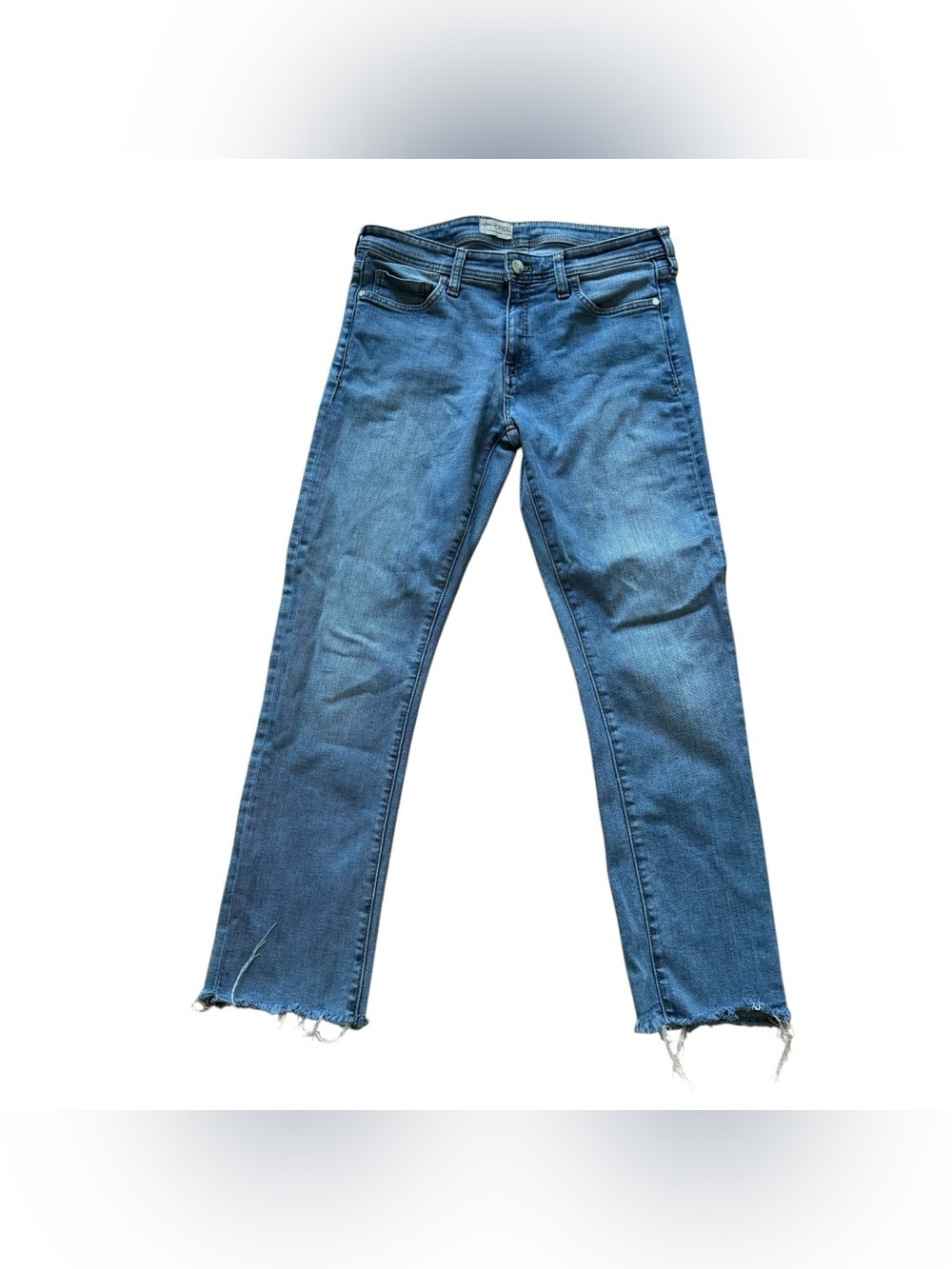 Pilcro Anthropologie Blue Denim Jeans Frayed Raw Hem Slim Boyfriend 28